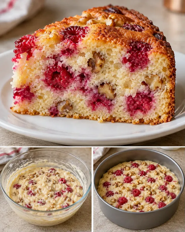 Yoghurtcake — framboos, vanille, walnoten