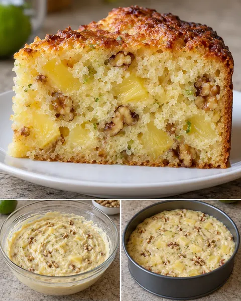 Yoghurtcake — ananas, limoen, walnoten