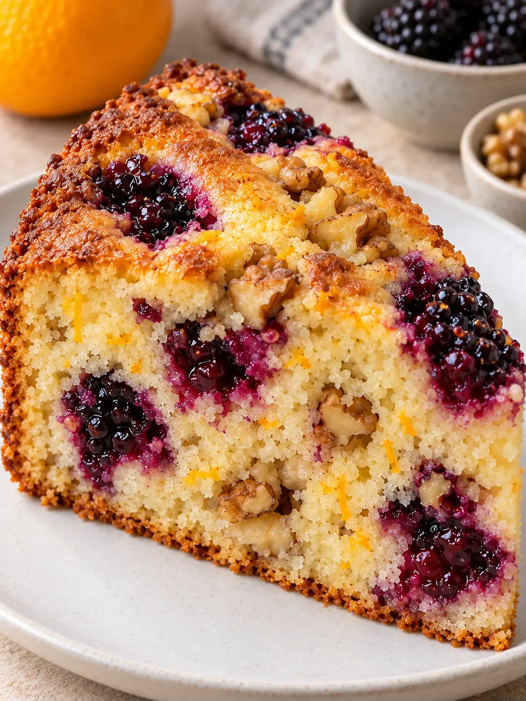 Yoghurtcake — braam, sinaasappel, walnoten