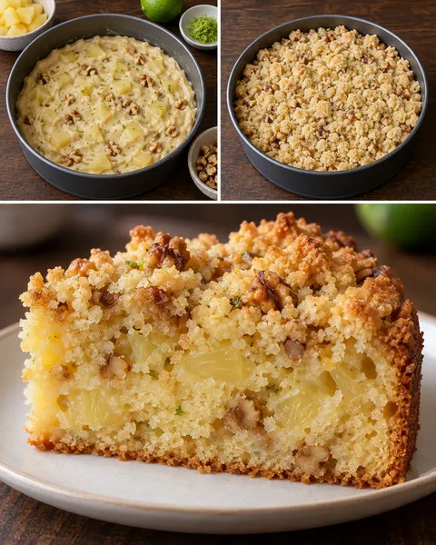 Cake met kruimeltopping — ananas, limoen, walnoten