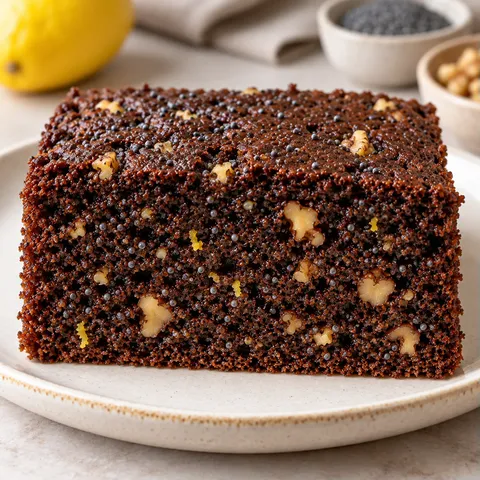 Cacaocake — citroen, maanzaad, walnoten