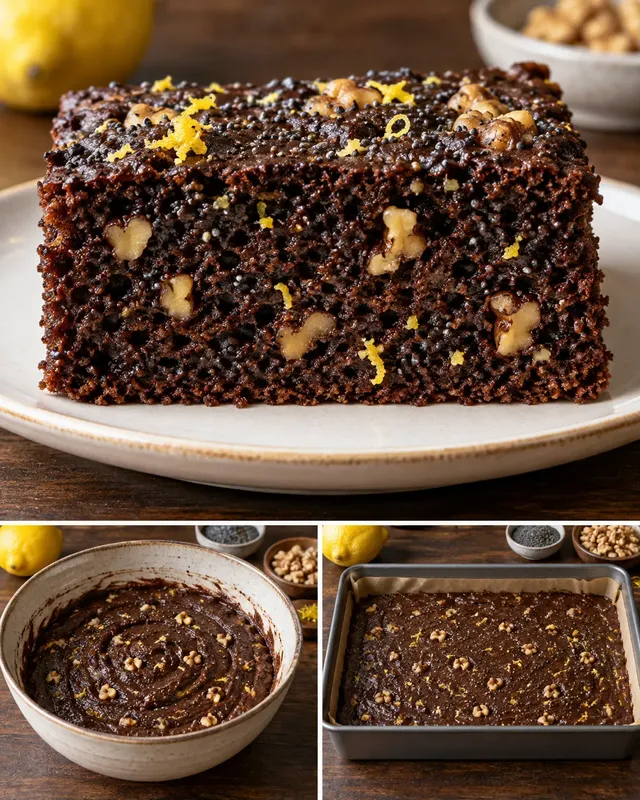 Cacaocake — citroen, maanzaad, walnoten