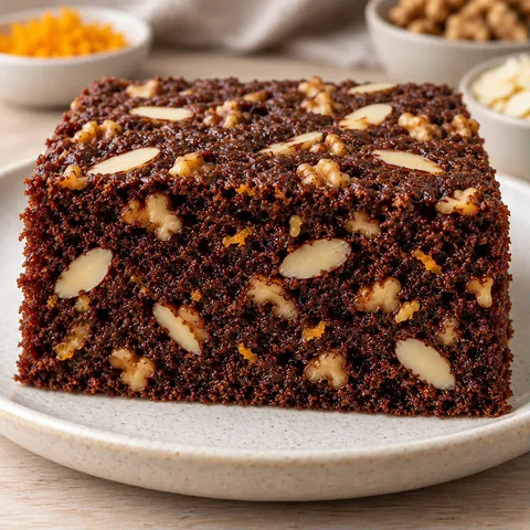 Cacaocake — sinaasappel, amandelen, walnoten