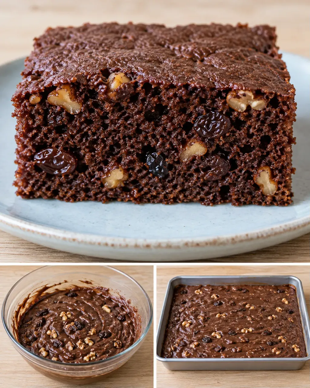 Cacaocake — rozijnen, vanille, walnoten