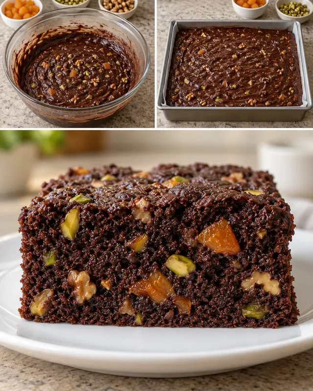 Cacaocake — gedroogde abrikozen, pistachenoten, walnoten