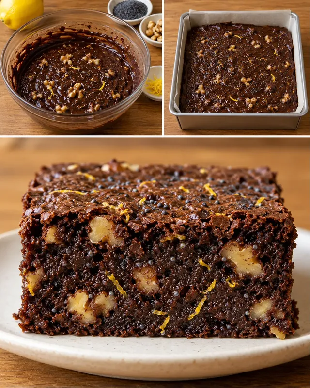 Brownie — citroen, maanzaad, walnoten