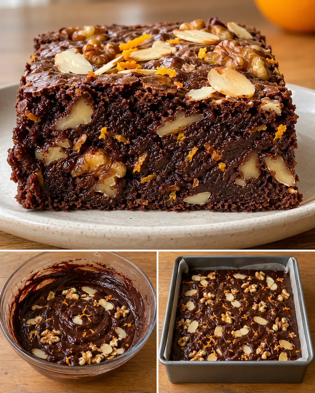 Brownie — sinaasappel, amandelen, walnoten