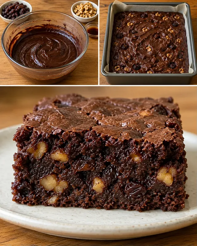 Brownie — rozijnen, vanille, walnoten