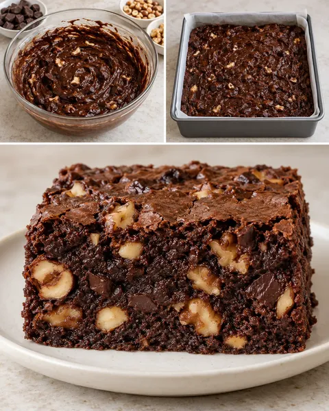 Brownie — pure chocolade, hazelnoten, walnoten