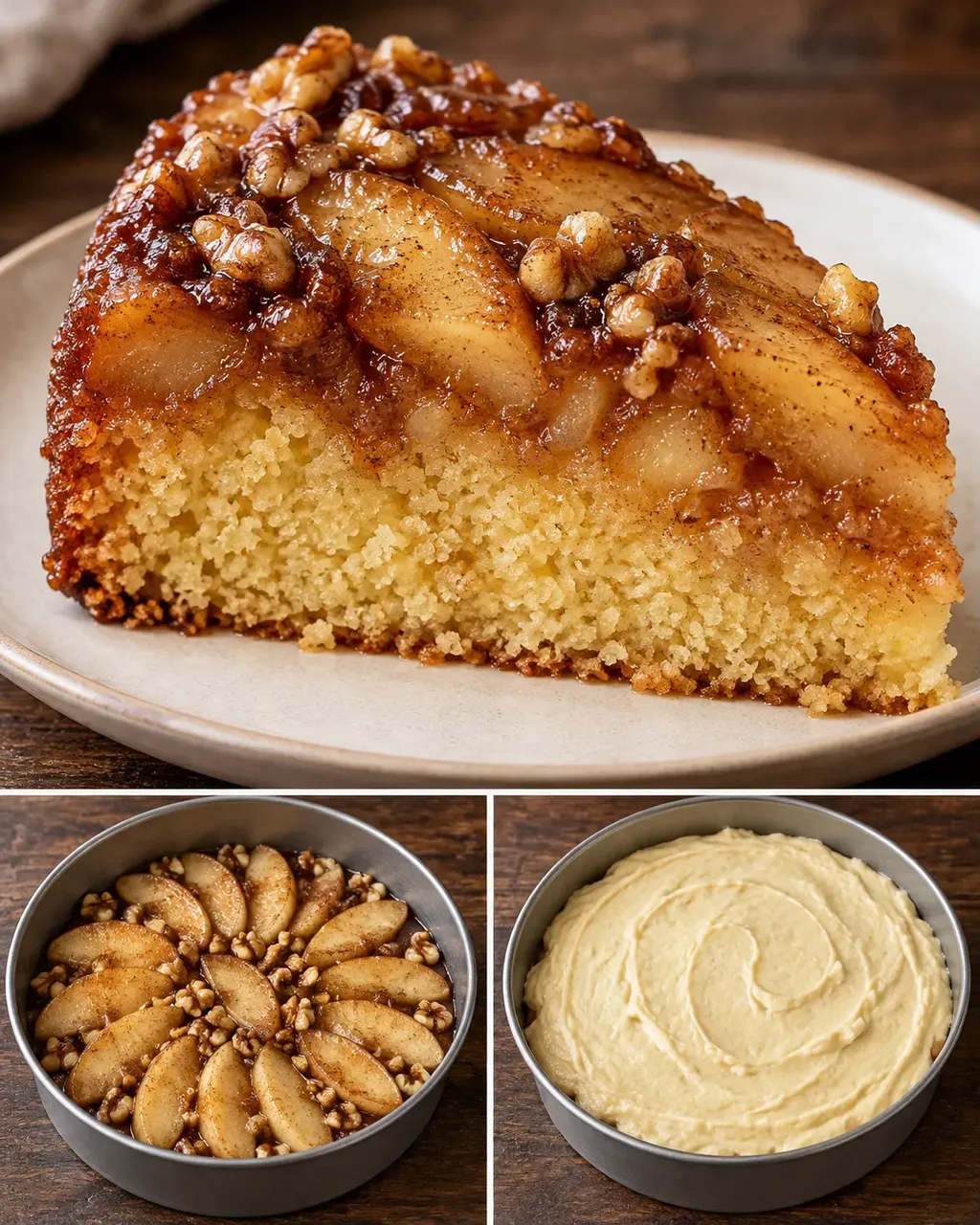 Omgekeerde fruitcake — appel, kaneel, walnoten