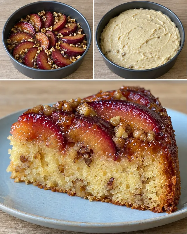 Omgekeerde fruitcake — pruim, vanille, walnoten