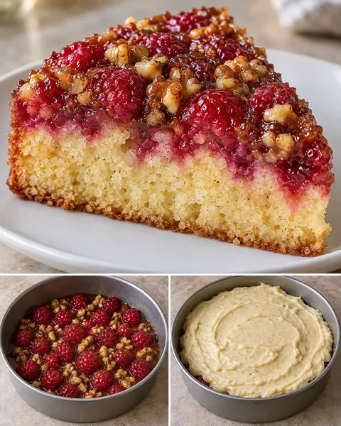 Omgekeerde fruitcake — framboos, vanille, walnoten