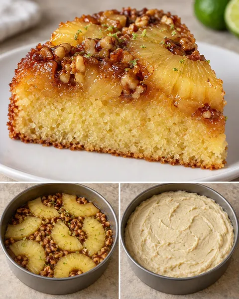 Omgekeerde fruitcake — ananas, limoen, walnoten
