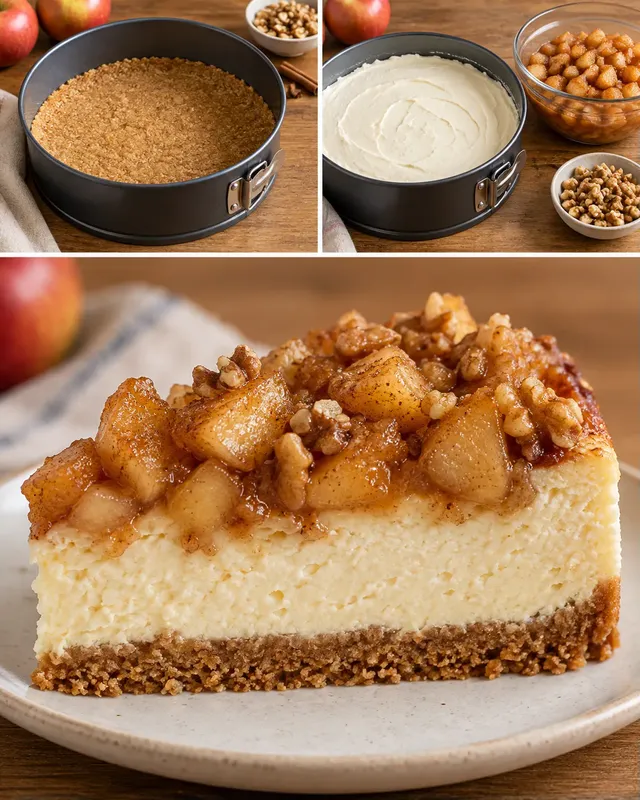 Gebakken cheesecake — appel, kaneel, walnoten