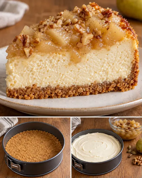 Gebakken cheesecake — peer, kardemom, walnoten