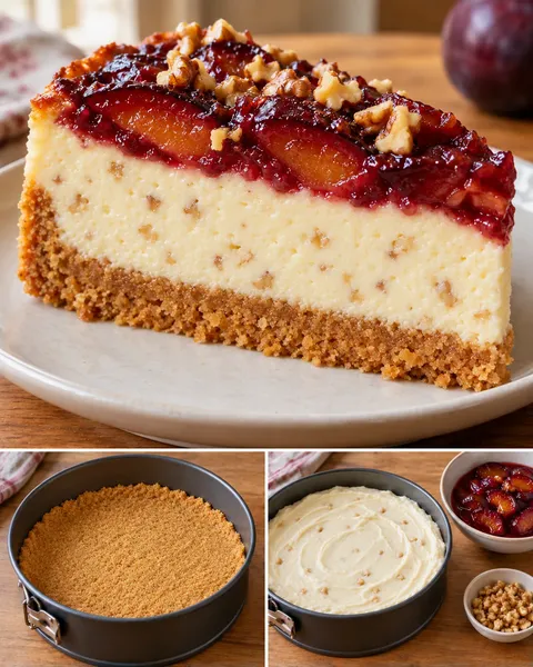 Gebakken cheesecake — pruim, vanille, walnoten