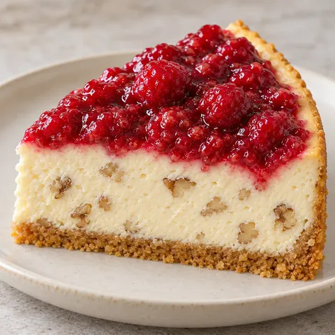 Gebakken cheesecake — framboos, vanille, walnoten