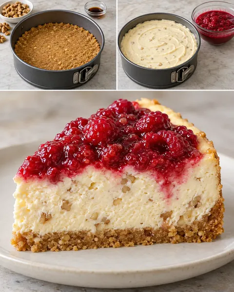 Gebakken cheesecake — framboos, vanille, walnoten