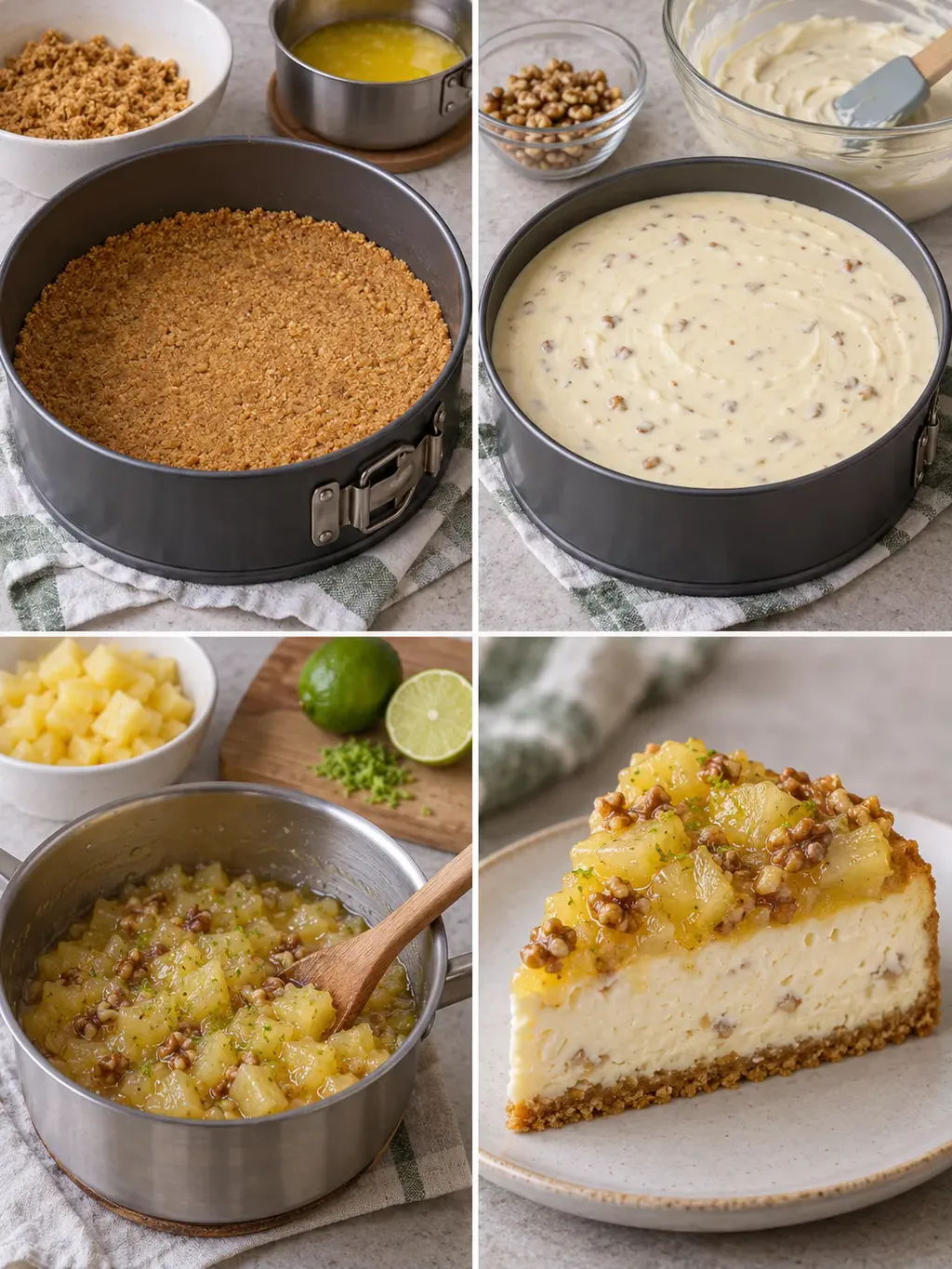 Gebakken cheesecake — ananas, limoen, walnoten