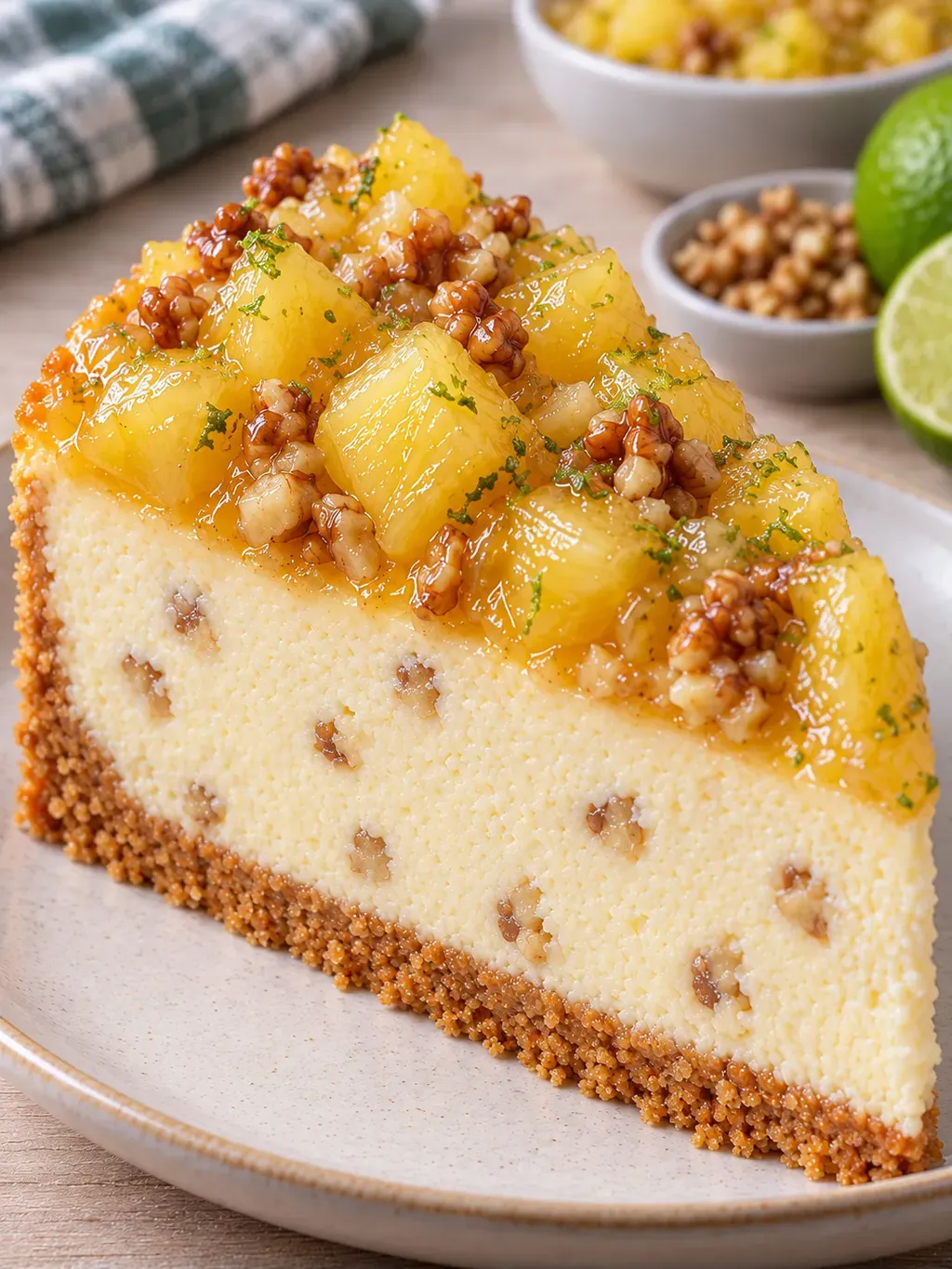 Gebakken cheesecake — ananas, limoen, walnoten