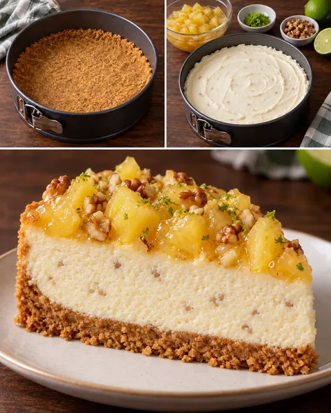Gebakken cheesecake — ananas, limoen, walnoten