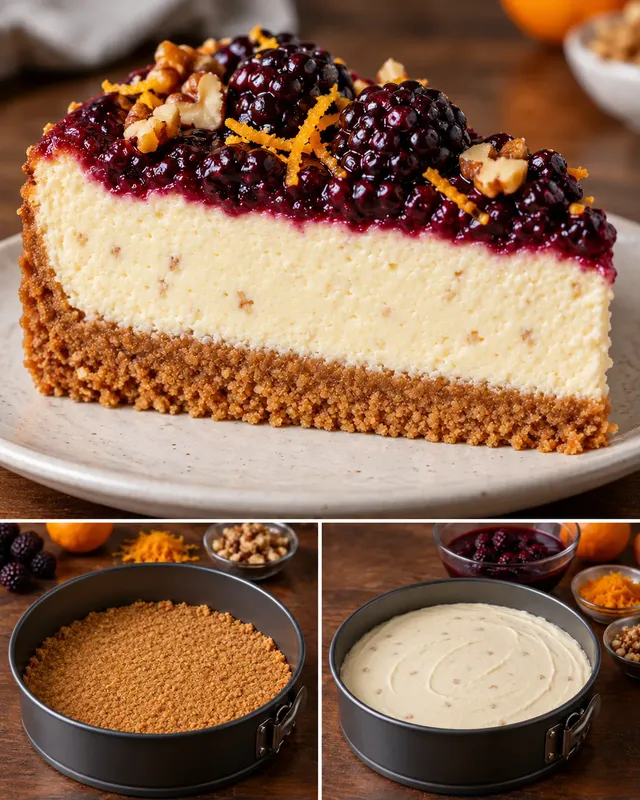 Gebakken cheesecake — braam, sinaasappel, walnoten