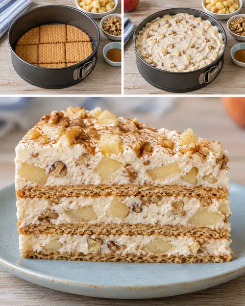Koekjestaart zonder oven — appel, kaneel, walnoten