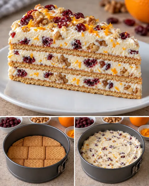 Koekjestaart zonder oven — cranberry’s, sinaasappel, walnoten