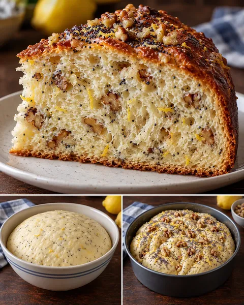 Zoete gistcake — citroen, maanzaad, walnoten
