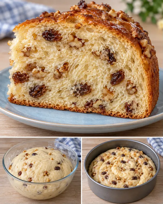 Zoete gistcake — rozijnen, vanille, walnoten