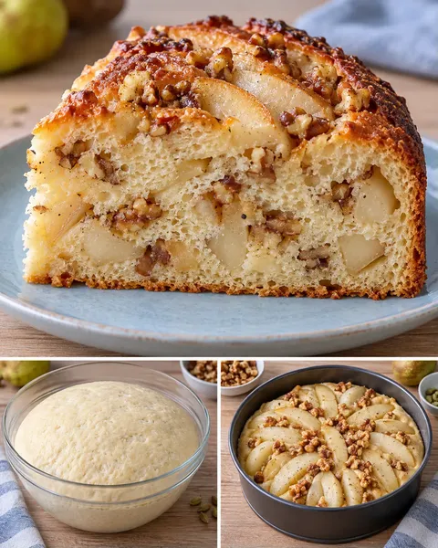 Zoete gistcake — peer, kardemom, walnoten