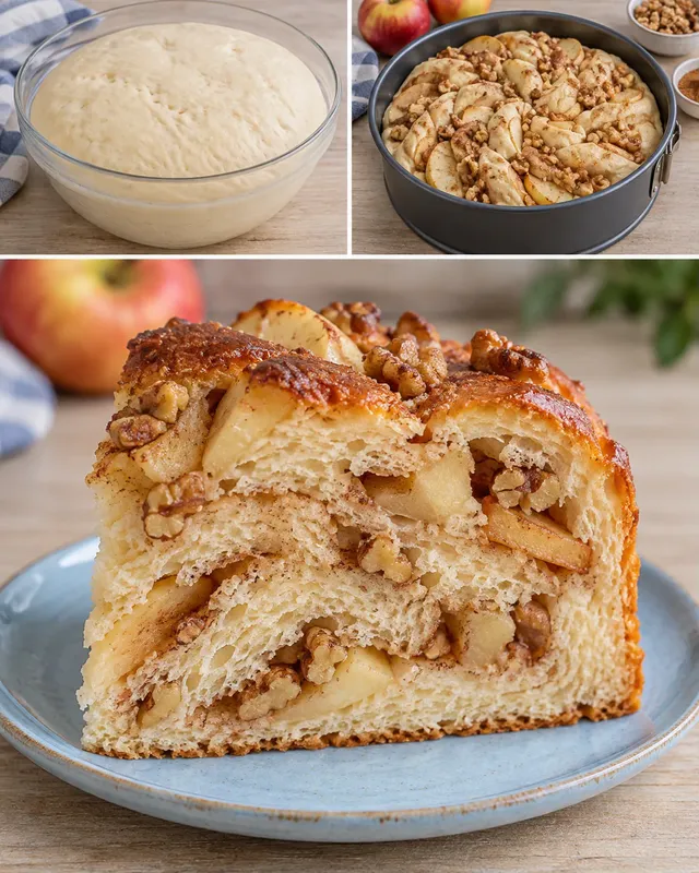 Zoete gistcake — appel, kaneel, walnoten