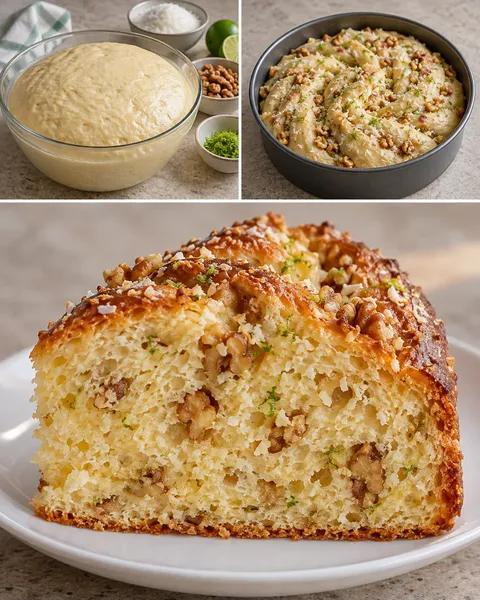 Zoete gistcake — kokos, limoen, walnoten