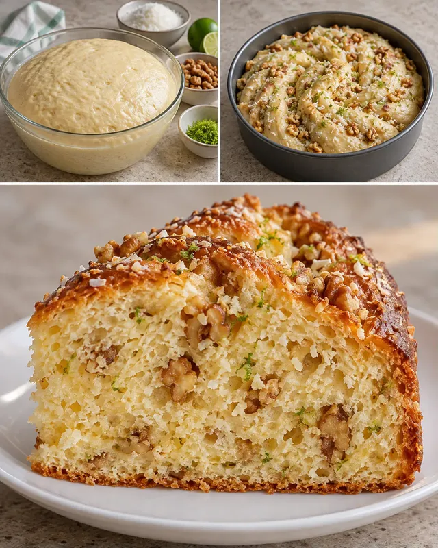 Zoete gistcake — kokos, limoen, walnoten