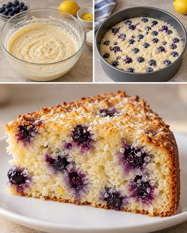 Yoghurtcake — blauwe bessen, citroen, kokos