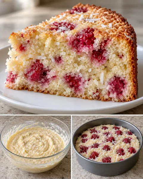 Yoghurtcake — framboos, vanille, kokos