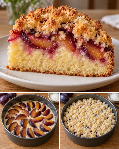 Cake met kruimeltopping — pruim, vanille, kokos