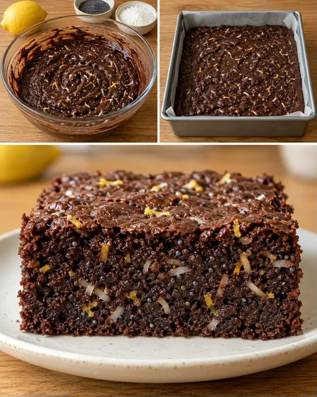 Brownie — citroen, maanzaad, kokos