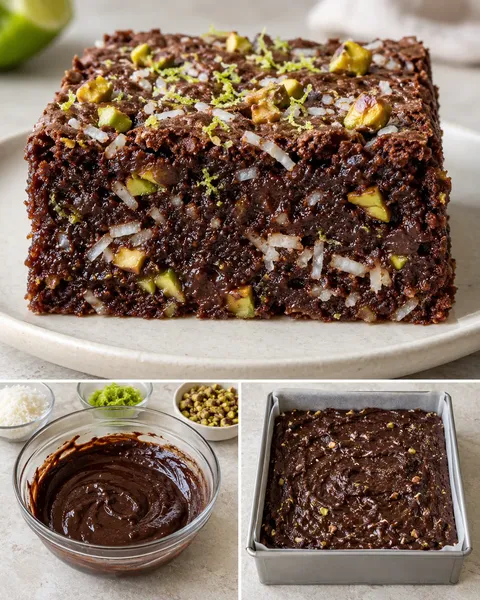 Brownie — kokos, limoen, pistachenoten