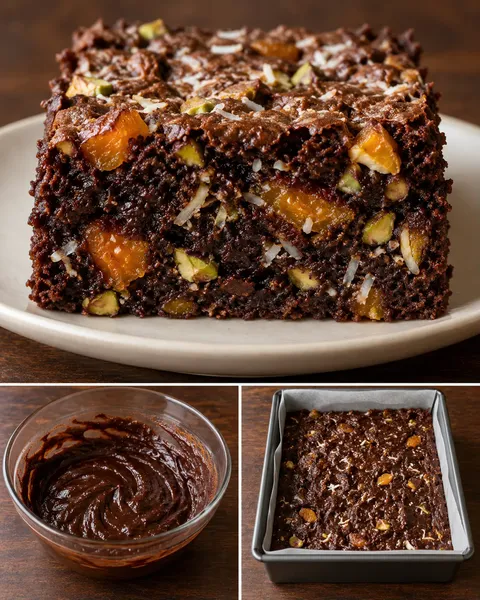 Brownie — gedroogde abrikozen, pistachenoten, kokos