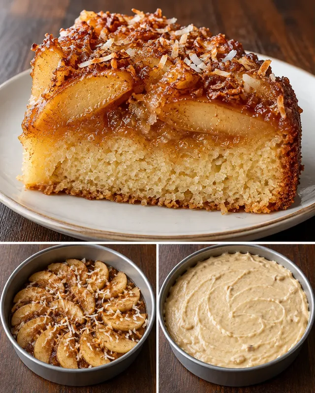 Omgekeerde fruitcake — appel, kaneel, kokos