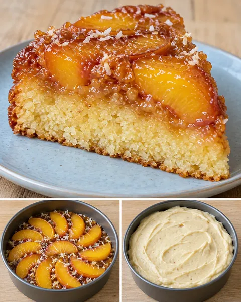Omgekeerde fruitcake — perzik, vanille, kokos