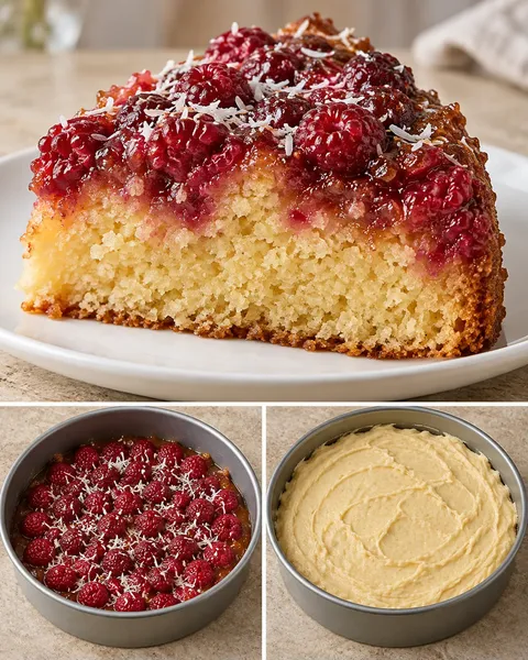 Omgekeerde fruitcake — framboos, vanille, kokos