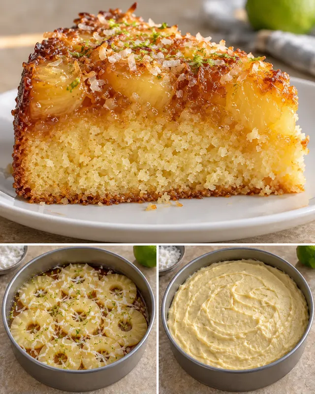 Omgekeerde fruitcake — ananas, limoen, kokos