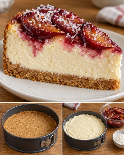 Gebakken cheesecake — pruim, vanille, kokos