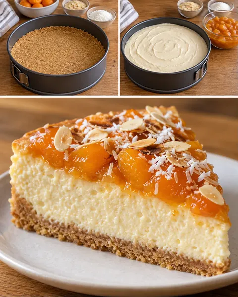 Gebakken cheesecake — abrikoos, amandelen, kokos