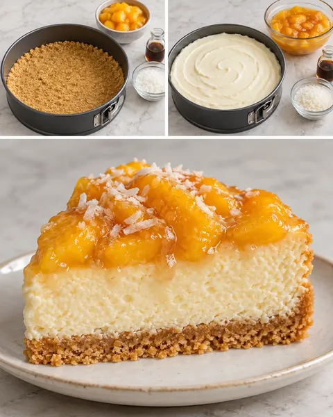 Gebakken cheesecake — perzik, vanille, kokos