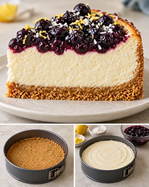 Gebakken cheesecake — blauwe bessen, citroen, kokos
