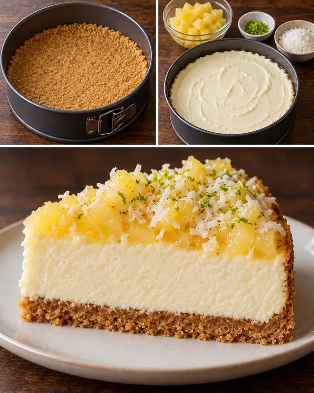 Gebakken cheesecake — ananas, limoen, kokos