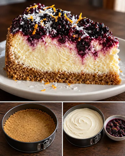 Gebakken cheesecake — braam, sinaasappel, kokos